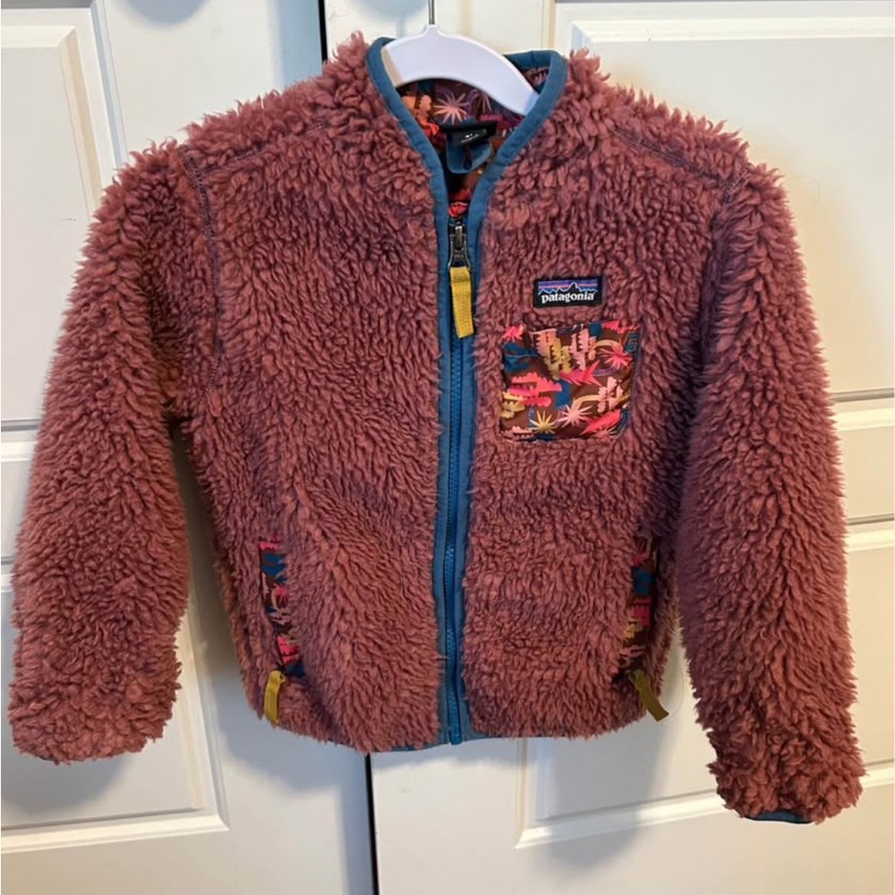 Patagonia Kids' Fleece Jacket in Burgundy and Teal